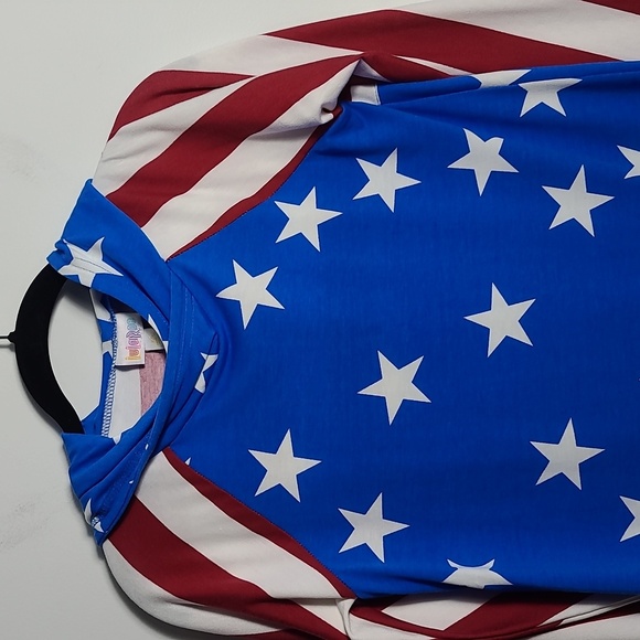 LULAROE Amber Hoodie Patriotic Blue and Red Star And Stripe Sweatshirt Size XS - Picture 8 of 16